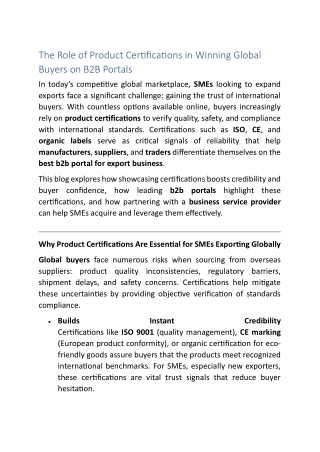 The Role of Product Certifications in Winning Global Buyers on B2B Portals