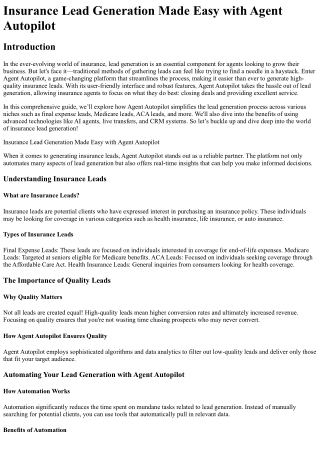 Insurance Lead Generation Made Easy with Agent Autopilot