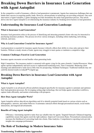 Breaking Down Barriers in Insurance Lead Generation with Agent Autopilot