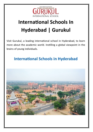 International Schools In Hyderabad