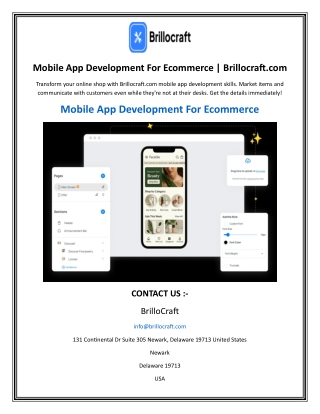 Mobile App Development For Ecommerce | Brillocraft.com