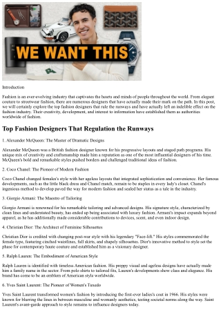 Top Fashion Designers Who Guideline the Runways