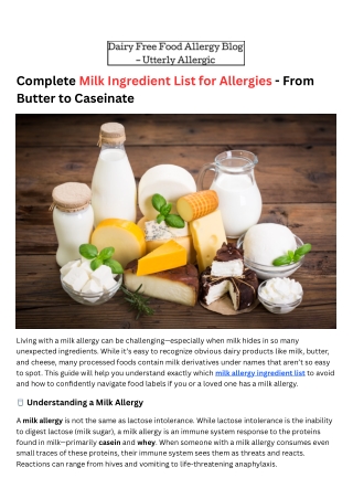 complete milk ingredient list for allergies from