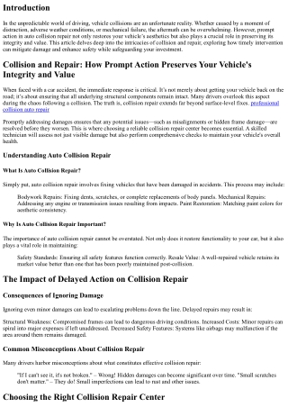 Collision and Repair: How Prompt Action Preserves Your Vehicle's Integrity and V