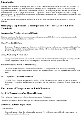 Winnipeg’s Top Seasonal Challenges and How They Affect Your Pool Chemicals