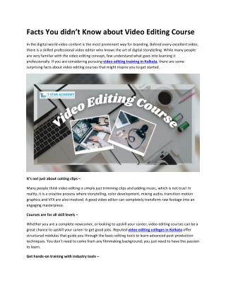 Facts You didn’t Know about Video Editing Course