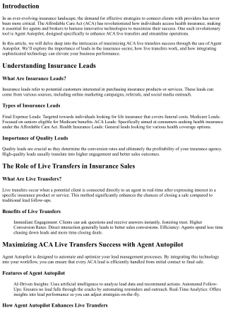 Maximizing ACA Live Transfers Success with Agent Autopilot