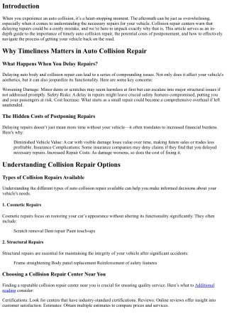 Collision Repair Centers Warn: Delaying Repairs Could Be a Costly Mistake