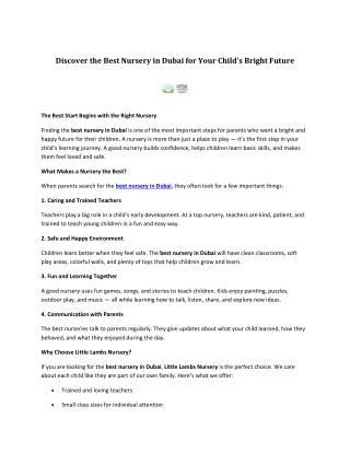 Discover the Best Nursery in Dubai for Your Child