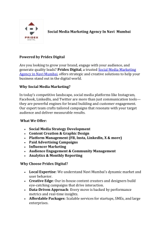 Social Media Marketing Agency In Navi  Mumbai