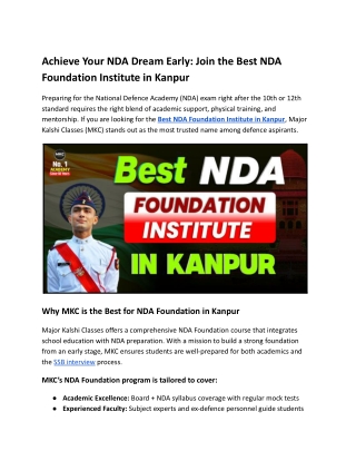 Achieve Your NDA Dream Early_ Join the Best NDA Foundation Institute in Kanpur