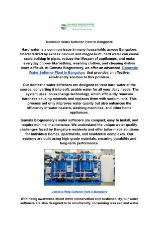 Domestic Water Softener Plant in Bangalore