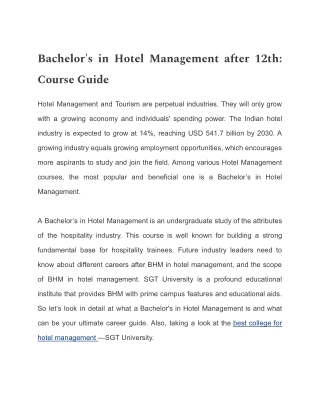 Bachelor's in Hotel Management after 12th_ Course Guide