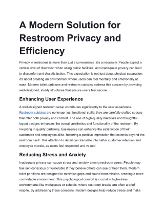 A Modern Solution for Restroom Privacy and Efficiency