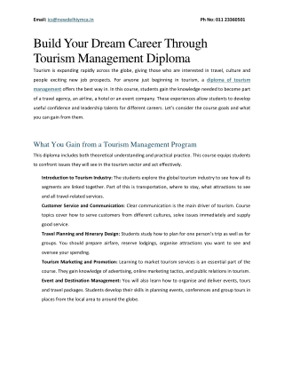 Build Your Dream Career Through Tourism Management Diploma