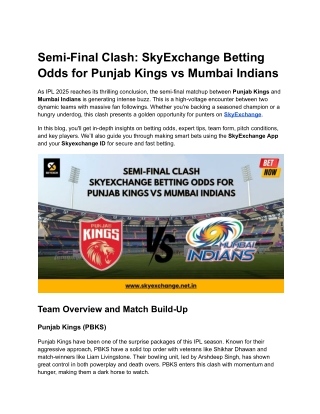 Semi-Final Clash SkyExchange Betting Odds for Punjab Kings vs Mumbai Indians