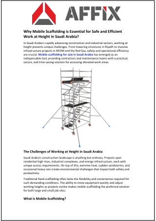 Why Mobile Scaffolding is Essential for Safe and Efficient Work at Height in Saudi Arabia