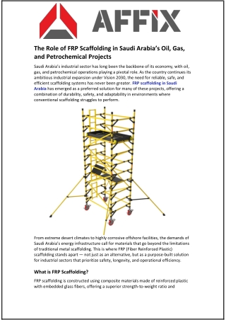 The Role of FRP Scaffolding in Saudi Arabia’s Oil, Gas, and Petrochemical Projects