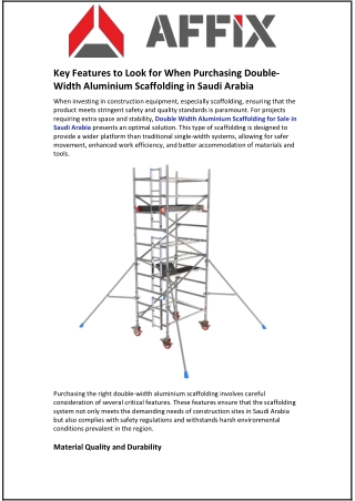 Key Features to Look for When Purchasing Double-Width Aluminium Scaffolding in Saudi Arabia