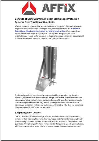 Benefits of Using Aluminium Beam Clamp Edge Protection Systems Over Traditional Guardrails