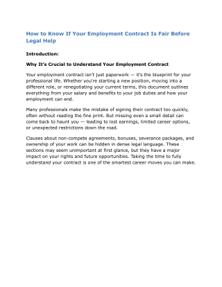 How to Know If Your Employment Contract Is Fair Before Legal Help