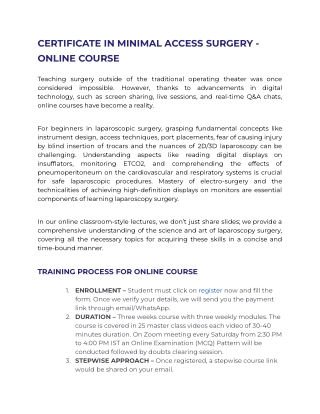 online Certificate in Minimal Access Surgery (CMAS) –