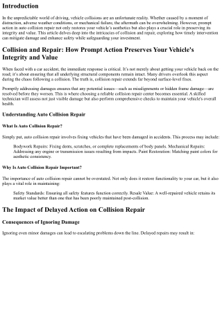Collision and Repair: How Prompt Action Preserves Your Vehicle's Integrity and V