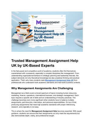 Trusted Management Assignment Help UK by UK-Based Experts