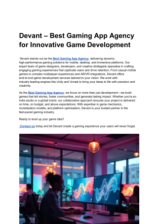 _Devant – Best Gaming App Agency for Innovative Game Development
