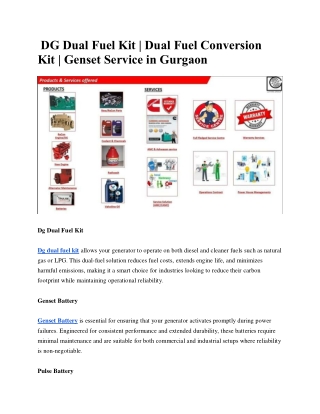 DG Dual Fuel Kit | Dual Fuel Conversion Kit | Genset Service in Gurgaon