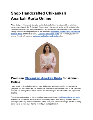 Shop Handcrafted Chikankari Anarkali Kurta Online