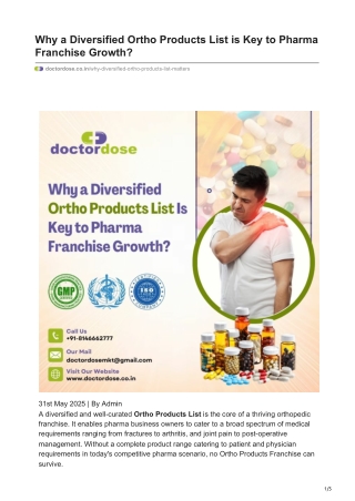 Why a Diversified Ortho Products List is Key to Pharma Franchise Growth?