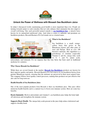 Unlock the Power of Wellness with Biosash Sea Buckthorn Juice