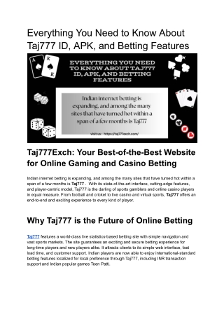 Everything You Need to Know About Taj777 ID, APK, and Betting Features