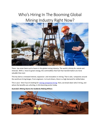 who s hiring in the booming global mining