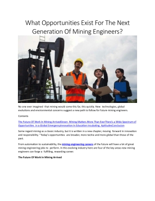 what opportunities exist for the next generation