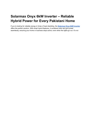 Solarmax Onyx 6kW Inverter – Best Hybrid Solar Inverter in Pakistan