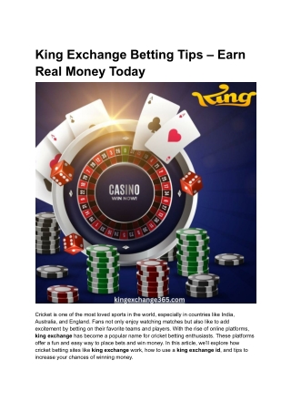 King Exchange Betting Tips – Earn Real Money Today