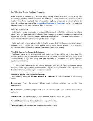 Best Value from Trusted Chit Fund Companies