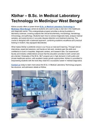 kbihar b sc in medical laboratory technology