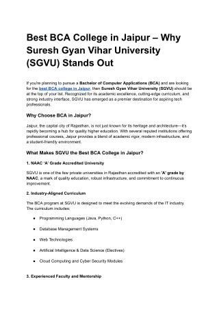 Best BCA College in Jaipur – Why Suresh Gyan Vihar University (SGVU) Stands Out