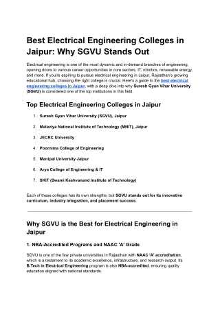 Best Electrical Engineering Colleges in Jaipur_ Why SGVU Stands Out
