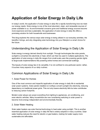 Application of Solar Energy in Daily Life