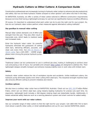 Hydraulic Cutters vs Other Cutters: A Comparison Guide