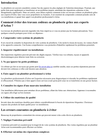 Comment éviter des travaux coûteux en plomberie grâce aux experts d'Arlon ?