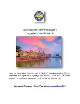Ayodhya Holiday Packages | Happytoursandtravel.in