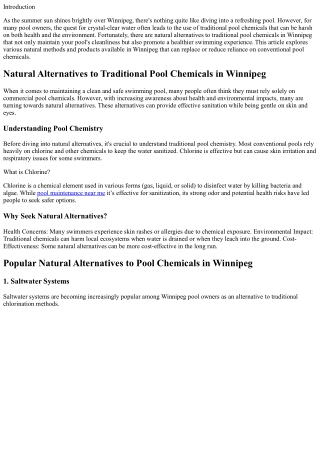 Natural Alternatives to Traditional Pool Chemicals in Winnipeg