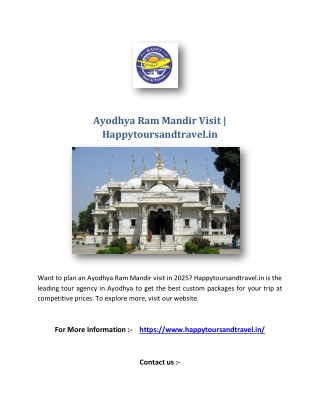 Ayodhya Ram Mandir Visit | Happytoursandtravel.in