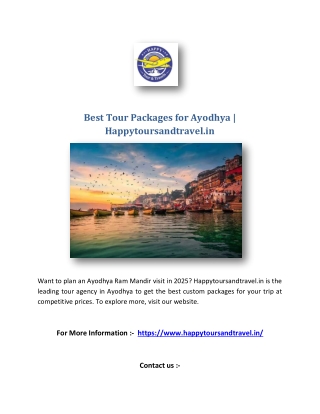 Best Tour Packages for Ayodhya | Happytoursandtravel.in