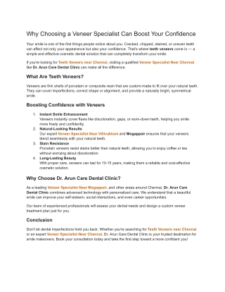 Why Choosing a Veneer Specialist Can Boost Your Confidence